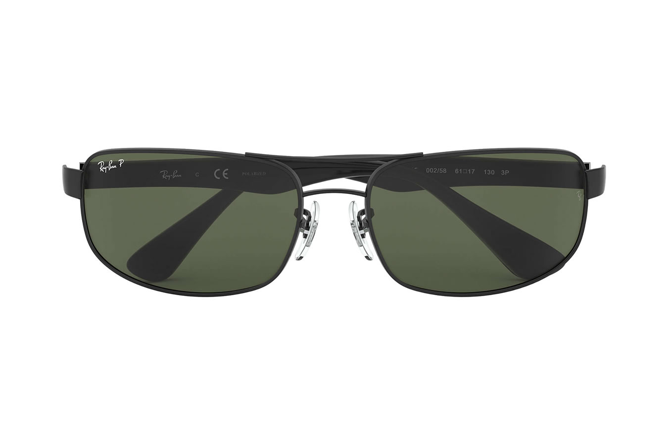 RAY BAN RB 3445 with Black Frame and Dark Green Polarized Lenses